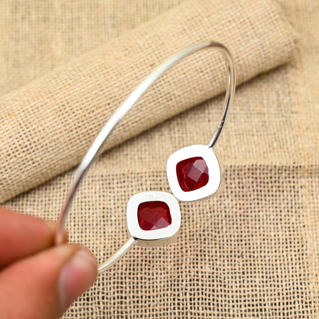Red Garnet Natural Gemstone Jewelry Handmade Bracelet 925 Solid Sterling Silver Gift For Her