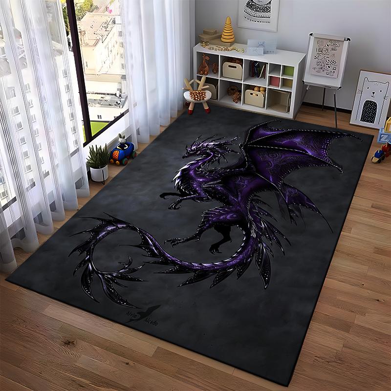 "Dunkelvioletter Drache mit Flügelmuster Teppich für Wohnzimmerdekoration" Geeignet für den Einsatz als Anti-Rutsch-Matte für Wohnzimmer, Schlafzimmer, Sofas