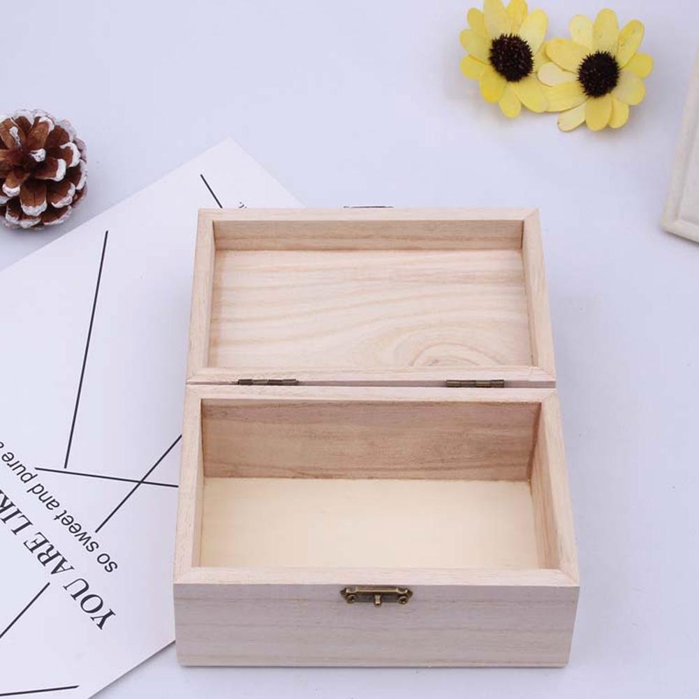 Cajas de Almacenamiento Cuadradas de Madera Lisa con Bisagras Caja de Manualidades