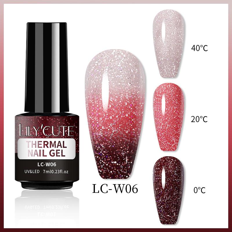LILYCUTE 7ml Thermal Gel Nail Polish 3 Layers Temperature Shiny Color Changing Semi Permanent Soak Off UV Gel Polish Varnish Base Top Gel Nail Art DIY