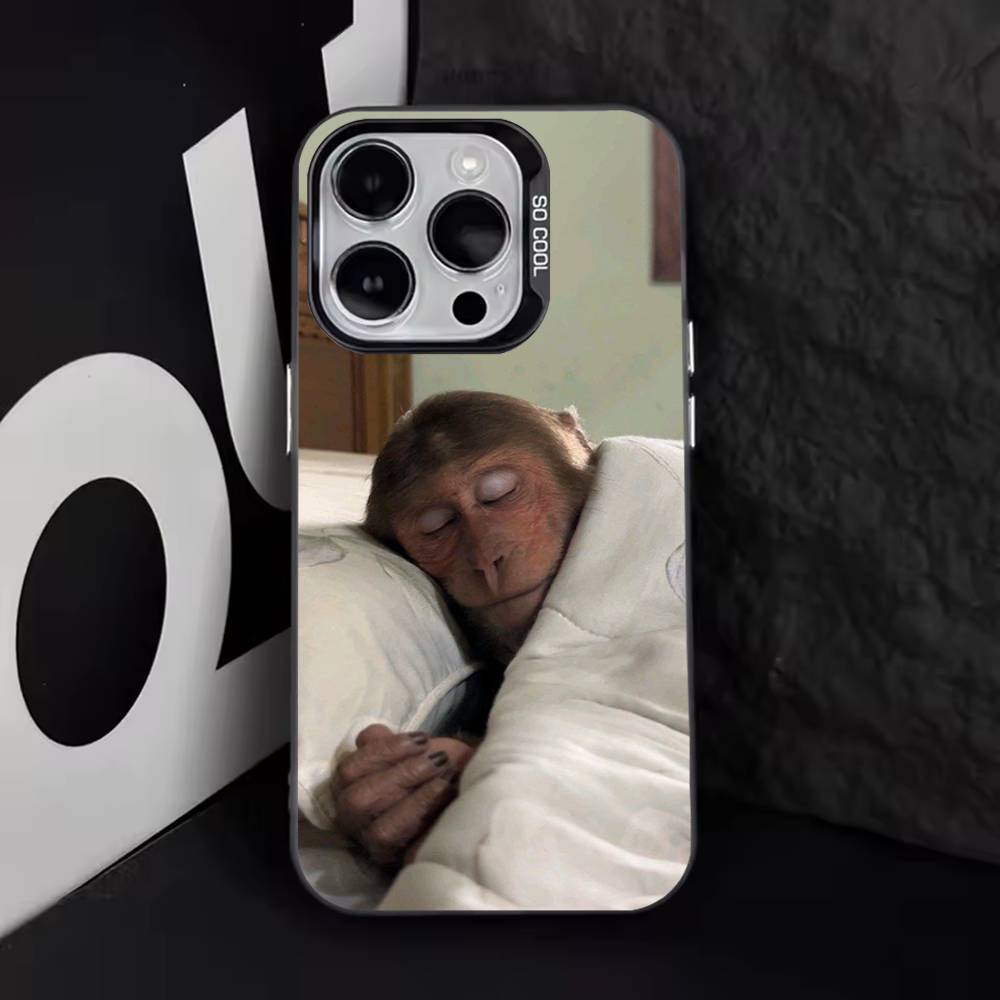 Funny Cute Monkey Phone Case For iPhone 11,12,13,14,15,16,17,Pro,Max,Plus,E,Air,Mini IMD Matte Black