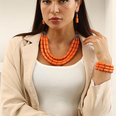 Bohemian Maxi Necklace for Women Beaded 3pcs/set Multi Layer Necklaces Set Earrings Bracelet