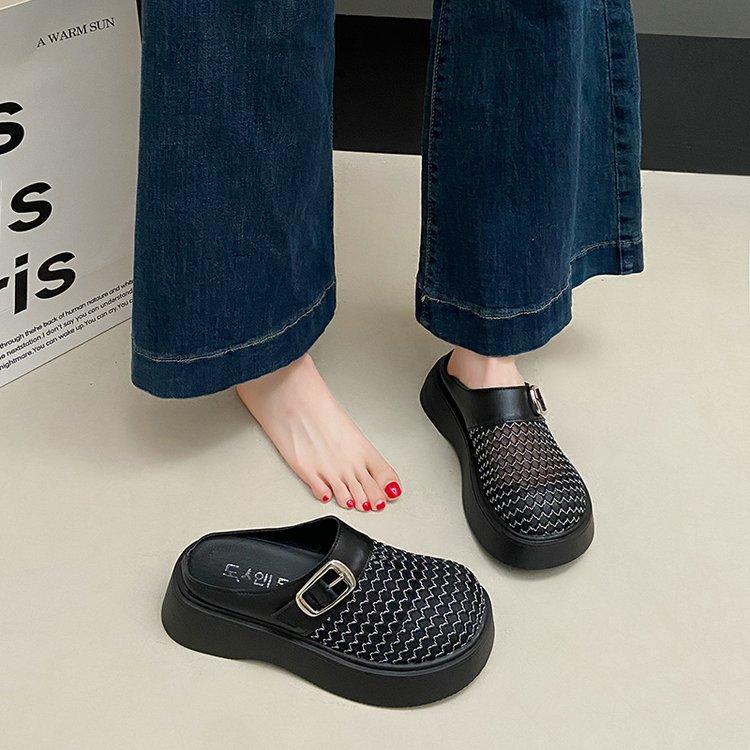 Baotou Half Slippers Women's Outer Wear 2025 Summer New Mesh Breathable Women's Shoes Hole Sandals Platform Beach Slippers