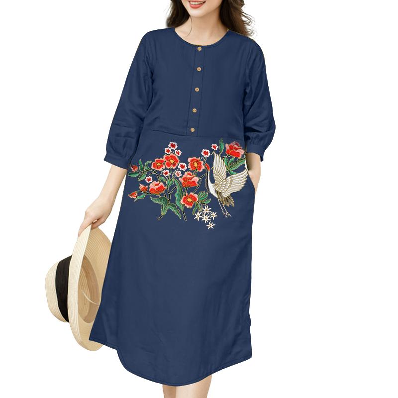 

ZANZEA Женское повседневное платье с круглым вырезом и рукавом 3/4, свободного кроя, с принтом S