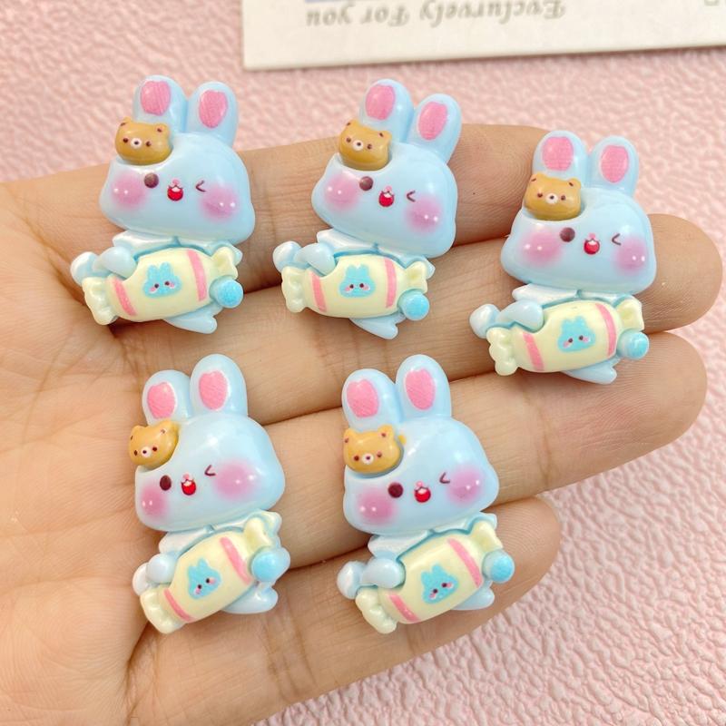10Pcs New Cute Cartoon Rabbit Series Flat Back Ornament Jewelry Bows Accessories
