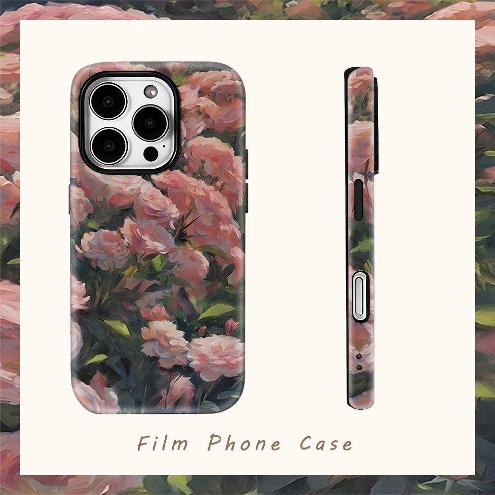 Oil Painting Rose Garden Phone Case for IPhone 17AIR 16E 16 15 14 13 12 11 17 Pro Max Plus Double-layer Back Cover