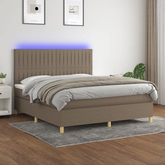 VidaXL Slatted Bed Base with Mattress and LED, Upholstered Bed, Double Bed, Adult Bed for Interior Bedroom, 3135617