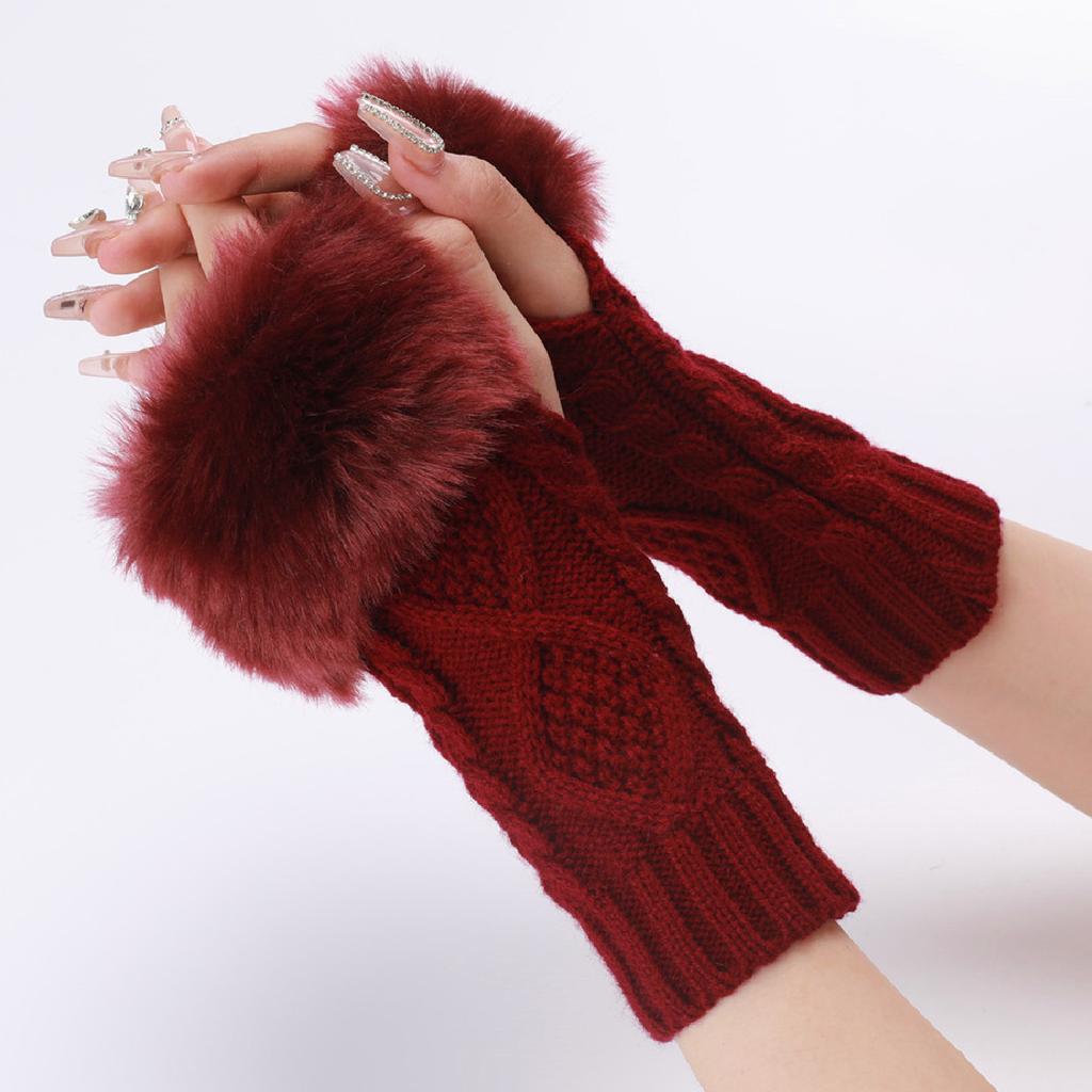 Diamond Shaped Short Gloves for Women Knitted Warm Half-finger Arm Sleeves