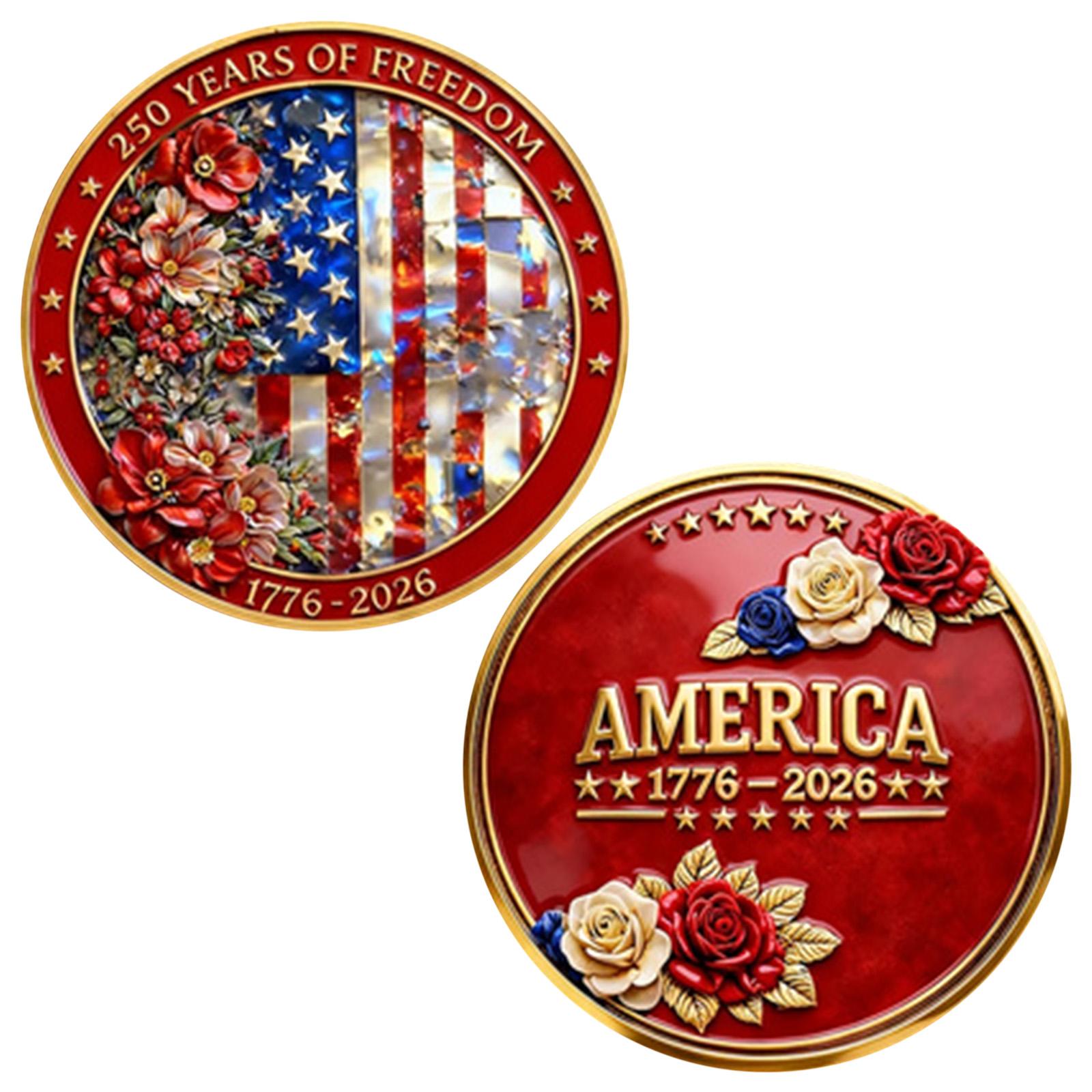 250th US Independence Anniversary Challenge Coin - 1776-2026, Honoring Declaration Of Independence Signing One Size
