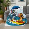 Tom Jerry Surfing in the Rain Poster PrintBlanket Flannel Throw Blanket for Sofa, Bed, Travel, Camping, Office