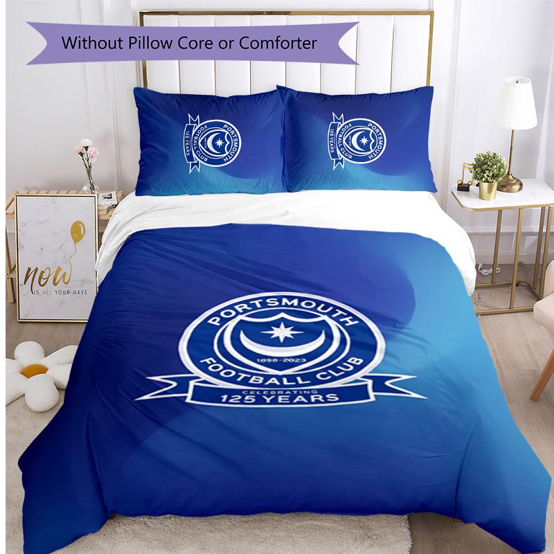 Set Lenzuola Stampato 3 Pezzi Portsmouth FC Traspirante Copripiumino con Federe Biancheria da Letto Decorativa per Camera da Letto Casa