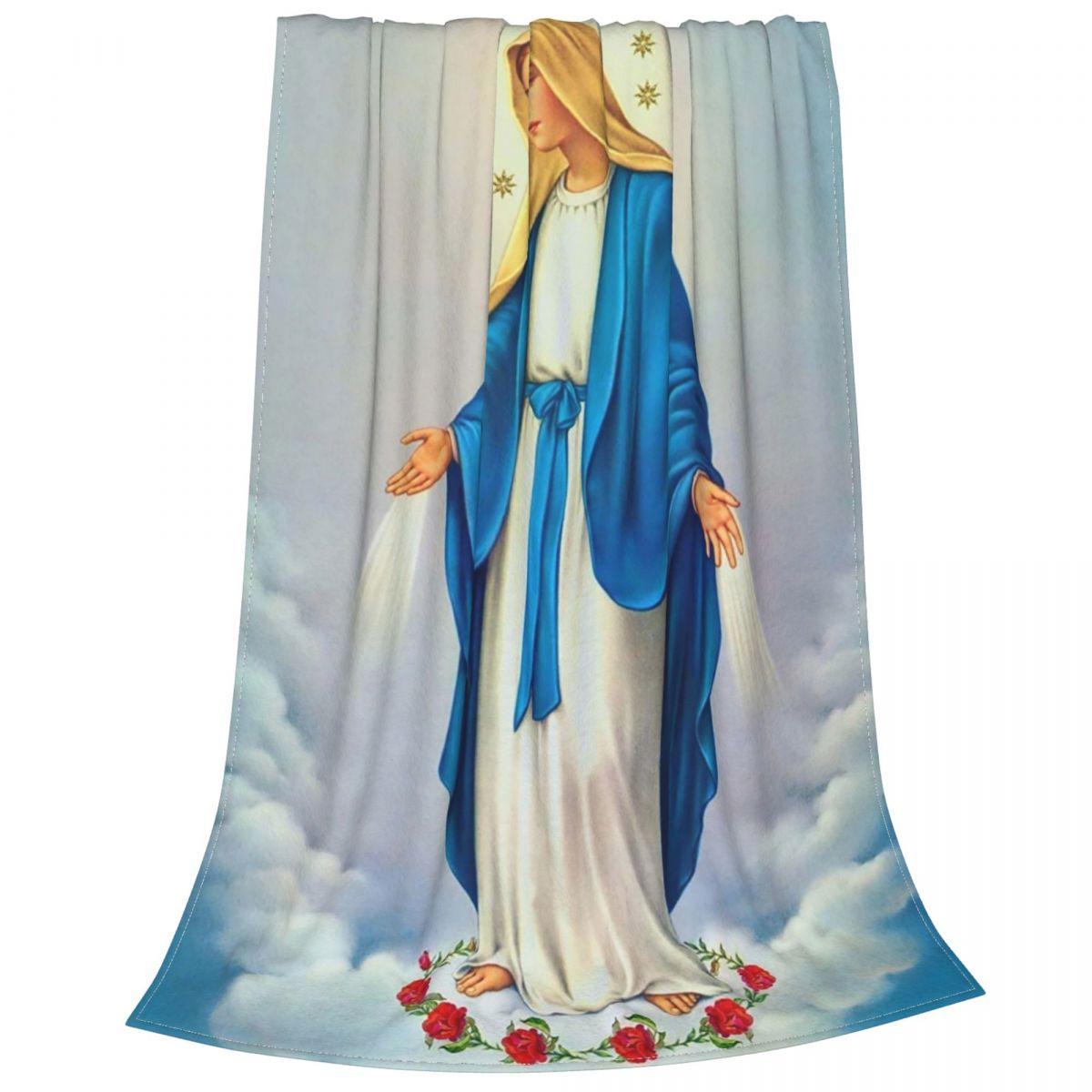 

Virgin Mary Christian Catholic Knitted Blanket Our Lady of Guadalupe Flannel Throw Blanket Home Couch Soft Warm Bedspread Tool 100x125cm