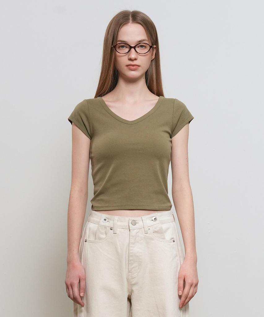 GENERALIDEA Daily Short Sleeve V-Neck T-Shirt [Khaki] / Gf1Lts513