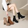 Fashion 2024 Women's Fashion High-heeled Boots Winter New British Style Soft Sole Anti-slippery  Versatile Keep Warm Leather Shoes
