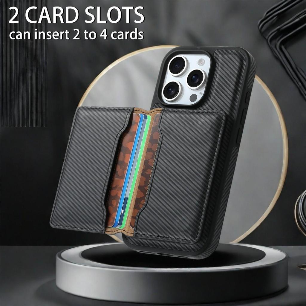 Carbon Fiber Magnetic Phone Case with Detachable Card Holder for iPhone 16 Pro Max (MagSafe Compatible)