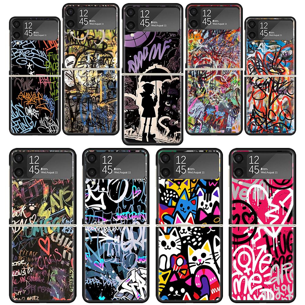 Graffiti Fashion Cool Phone Case for Samsung Galaxy Z Flip 7 6 5 4 3 5G Black Cover ZFlip7 ZFlip6 ZFlip5 ZFlip4 ZFlip3 Fundas Ga