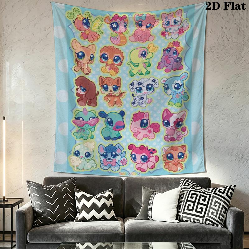 Littlest Pet Shop Wall Tapestry Aesthetic Wall Hanging Printed Fabric Blanket Decorative Tapestries for Bedroom Living Room Home Decor