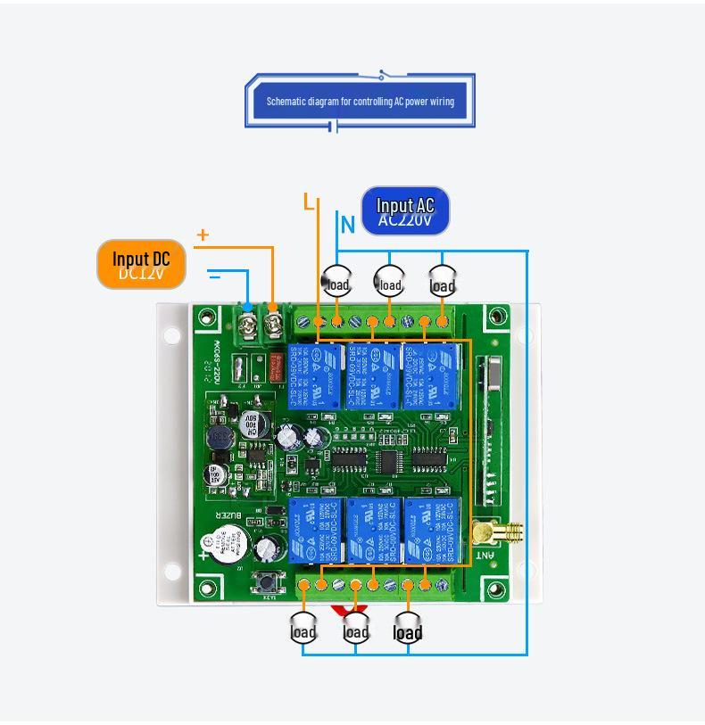 Wireless Remote Control Water Pump Switch, 6-Channel, High Power, Compatible with DC 12V/24V/36V