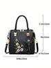 Floral detail shoulder bag, fashionable zipper work large capacity handbag, casual crossbody bag