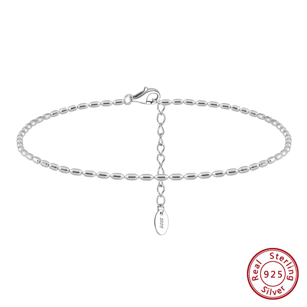 ORSA JEWELS Simple Bamboo Beaded Chain Anklet Real 925 Silver Barefoot Foot Bracelet Anklet Boho Beach Jewelry SA81