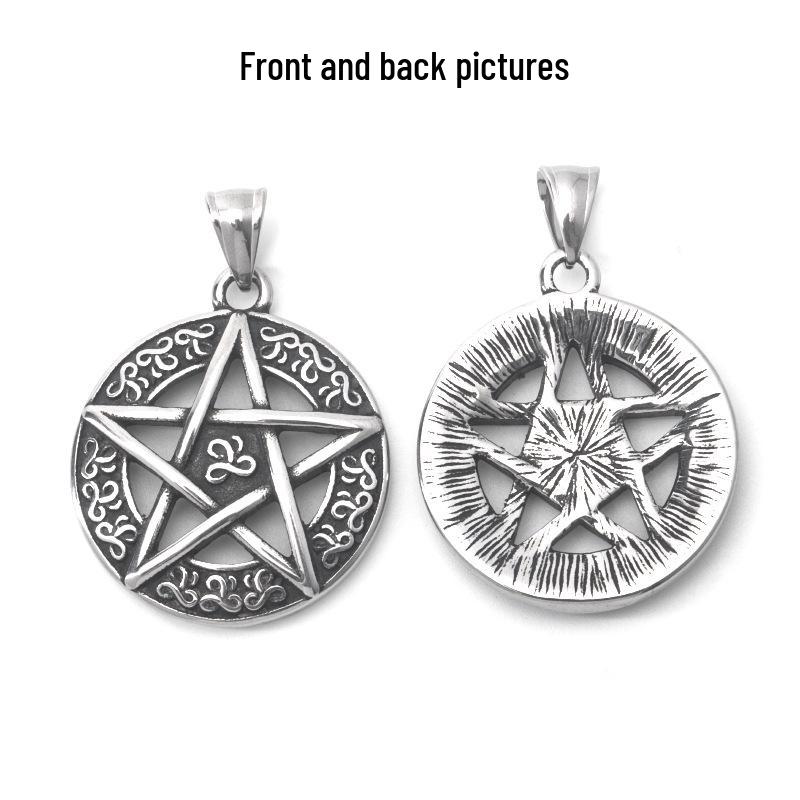 Viking Pentagram Stainless Steel Pendant Necklace for Men & Women - Rock, Punk, Hip Hop Style