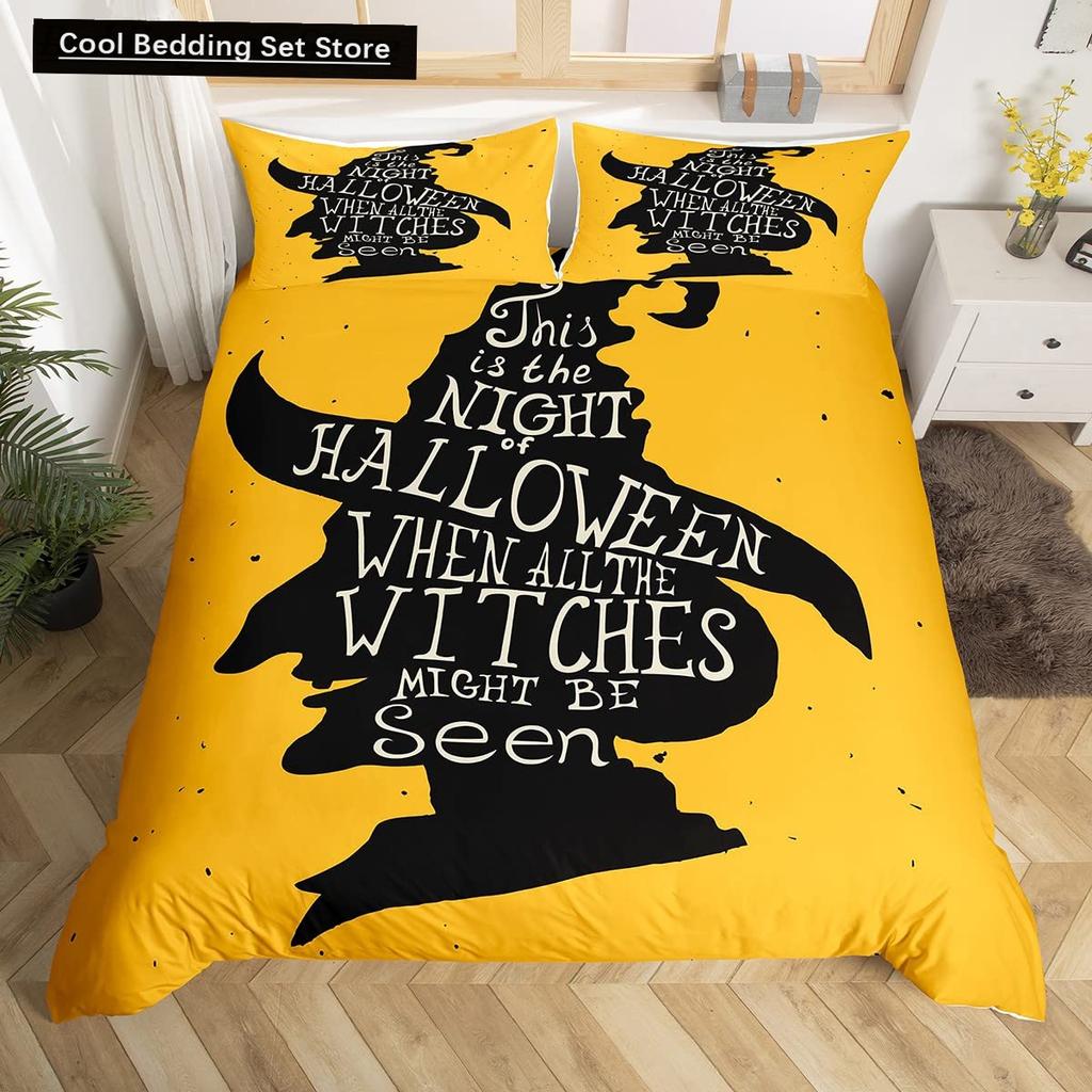 Halloween Gothic Schwarze Katze King Queen Bettbezug Glitzer Mond Bettwäsche Set Horror Gruselig Quilt Bezug Polyester Bettbezug