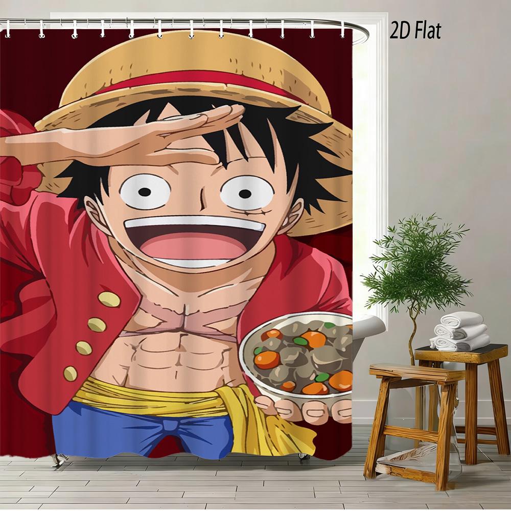 One Piece Luffy, Ace & Sabo Brothers Bond Fiery Scene 2D Print Waterproof Shower Curtain, Intense Flaming Background With Epic B