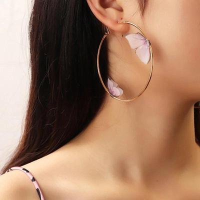 Big Round Circle for Women Girls Fashion Temperament Lady Gifts New Hot 1 Pair Double Butterfly Gold Hoop Earrings Creative Gift
