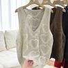 Senior Women's V-Neck Hollow-Out Knitted Vest Spring Fashion Layering Cardigan Cover-Up