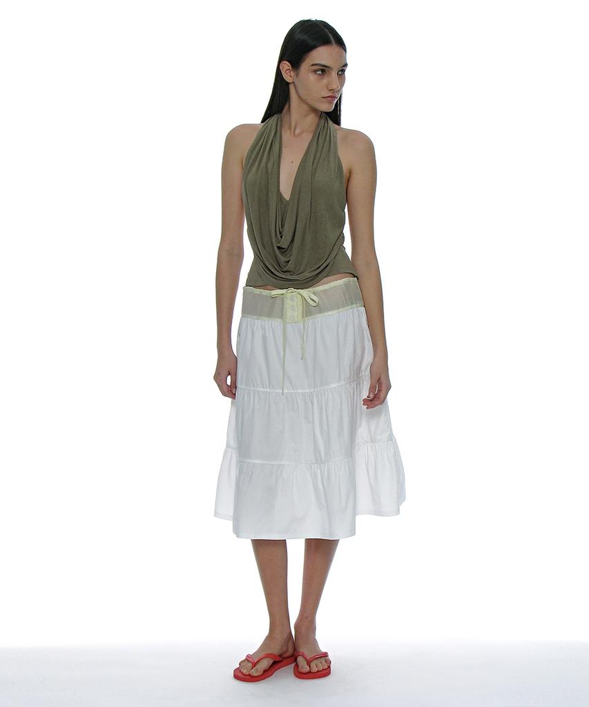 Partimento Woman Tiered Shirred Midi Skirt_Off White