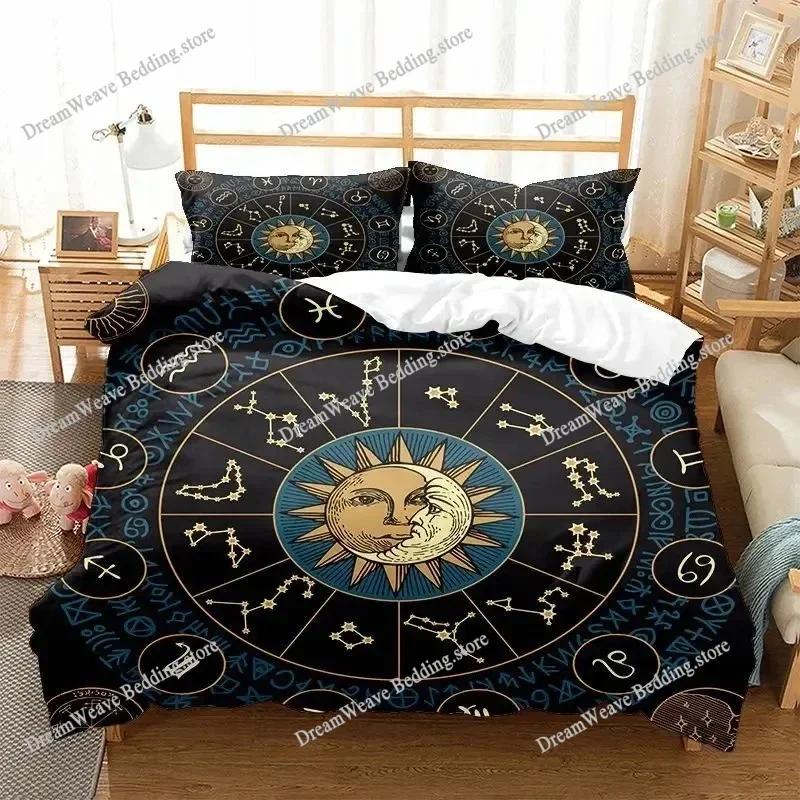 Sun and Moon Duvet Cover Set Boho Bedding Set for Kids Boys Girls Bohemian Style Queen Size Comforter Cover Psychedelic Design