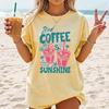Summer New Fashion T-Shirts Coffee Graphic Women's T-Shirt Sunshine Beach Graphic Clothing Cute Drink Aesthetic Women Tee Tops