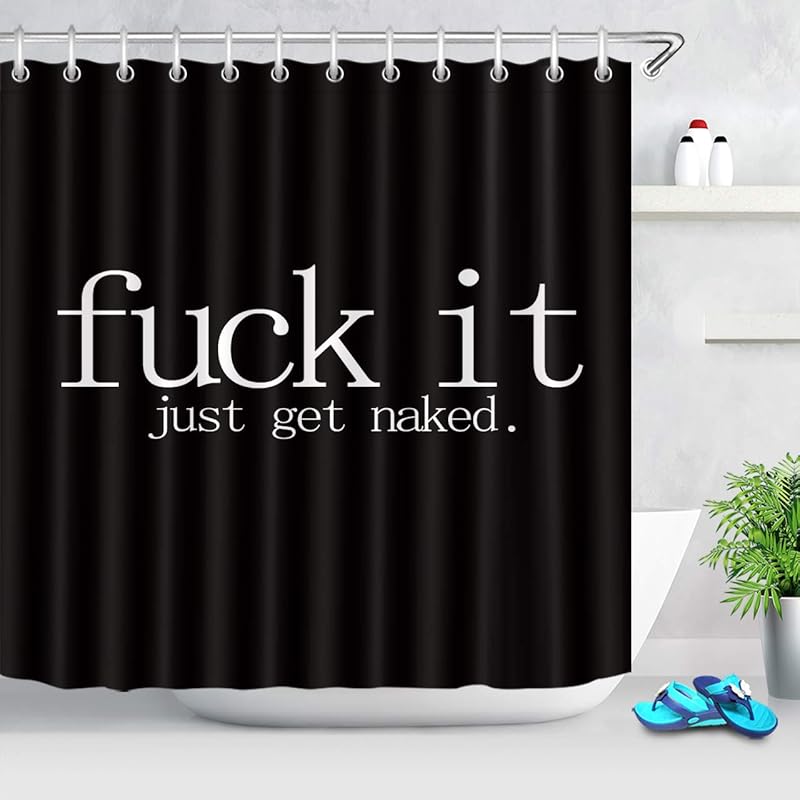 LB Fuck IT Get Naked Shower Curtain Black and White Funny Shower Curtains for Bathroom Decor Waterproof Polyester Fabric 60x72 inch Bathroom Set with