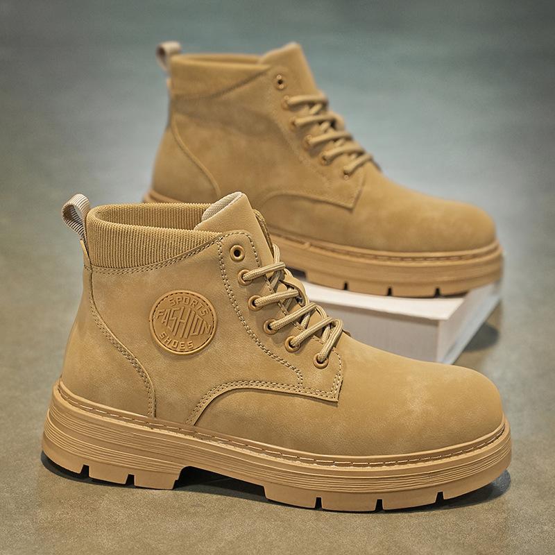 

Autumn New Shoes for Men Boots Outdoor High Tops Leather Casual Shoes Youth Street Cool Ankle Boots 39 хаки