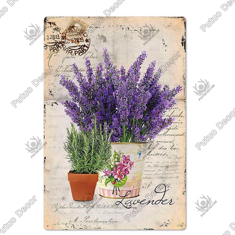 Putuo Decor Flower Vintage Poster Plaque Metal Tin Sign Wall Decorative for Barn Room Kitchen Garage Iron Painting