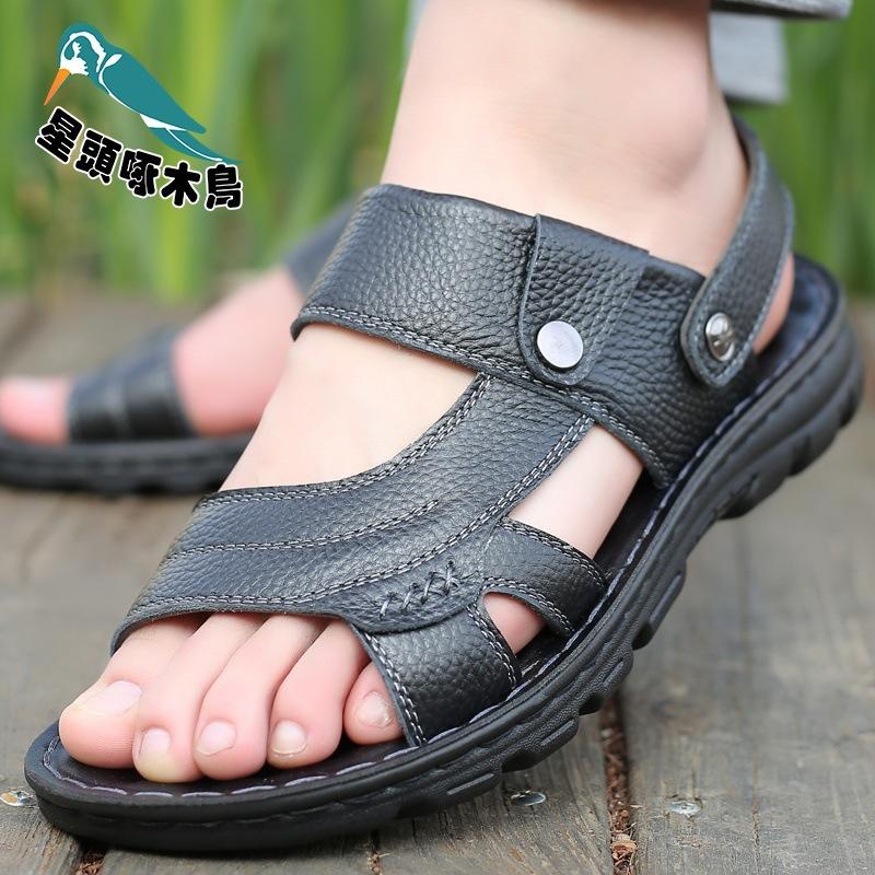 Sandals men's 2025 new leather thick-soled beach summer outer wear dad non-slip and wear-resistant sandals