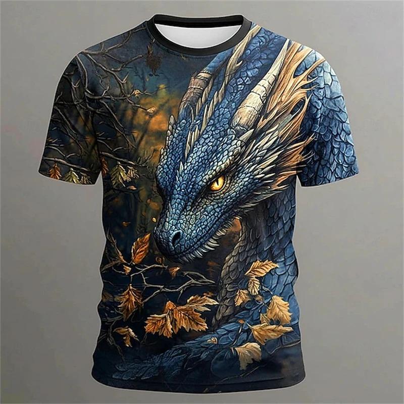 Summer Street Style Fashion T-Shirt Men's Urban Casual Short-Sleeve Top Outdoor Fierce Animal Prints Round Neck Pullover Tee