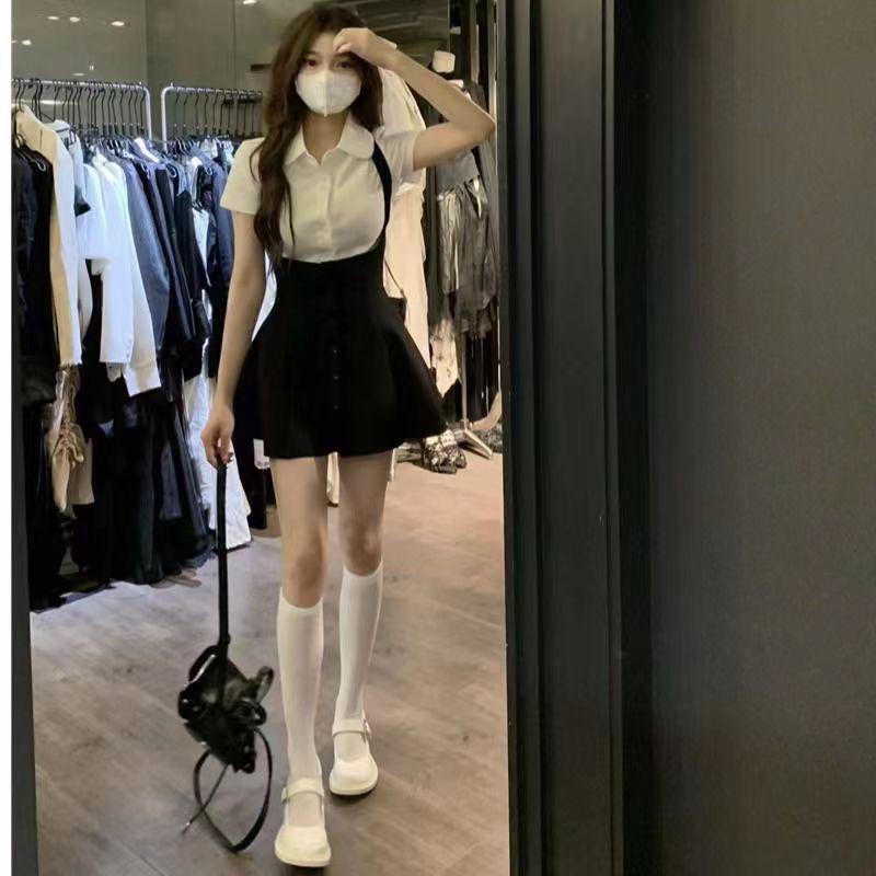 Black Slimming A-Line Mini Dress with High Waist Overalls for Women - Spring/Summer Collection