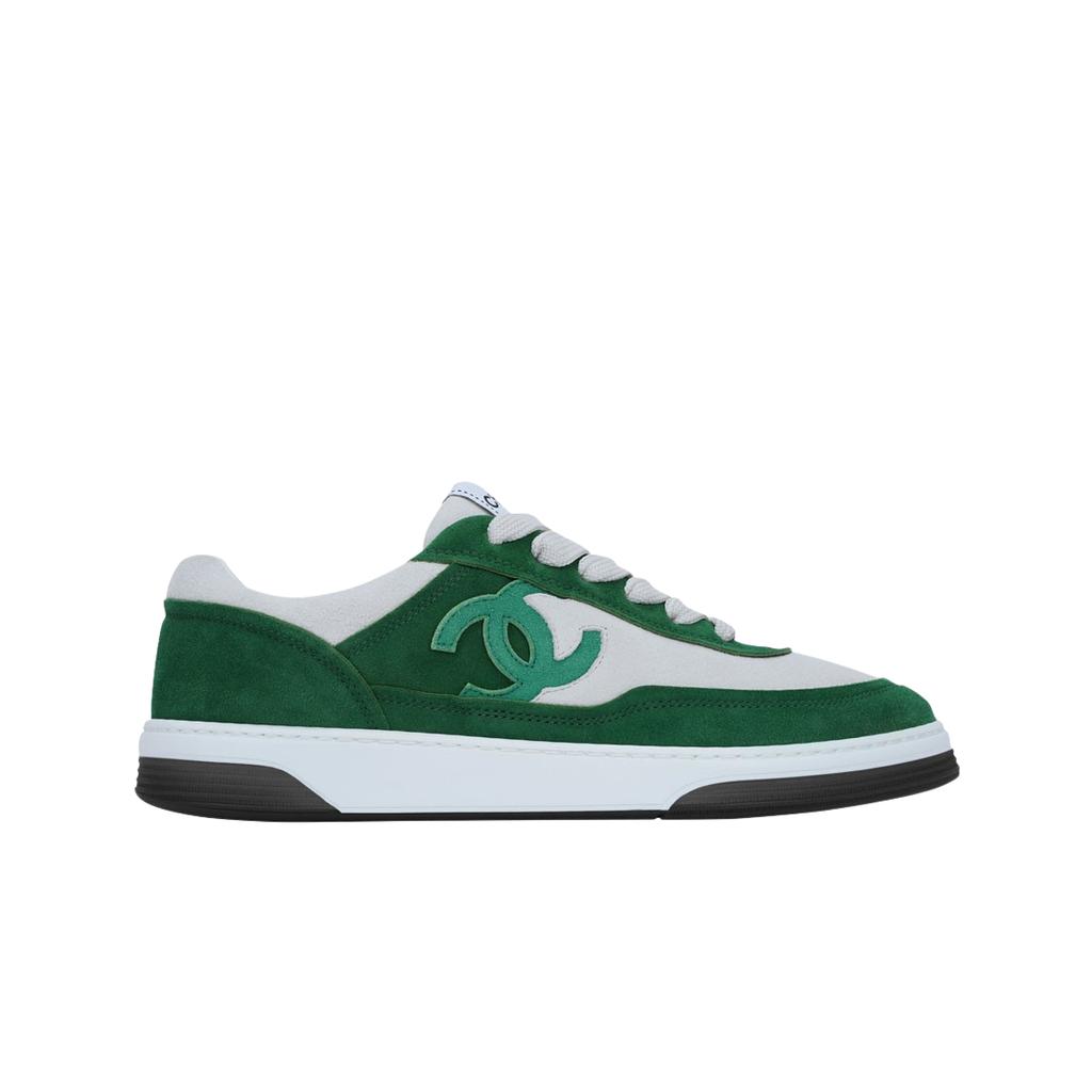 (w) Chanel Sneakers Suede Kidskin & Green White