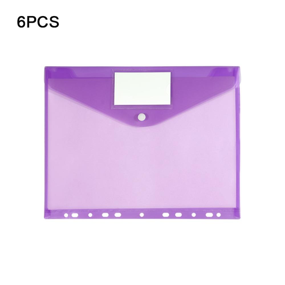 6pcs Colorful Plastic Binder Folders A4 Clear Punched Pockets Snap Closure 11 Holes Label Loose-Leaf School