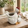 Decorative Hen Figure with Chick, Sculpting Face and Wing Detail, Resin Small Planter Pot for Farm Theme Farmhouses Shelf, Cabinet, or Garden Patios