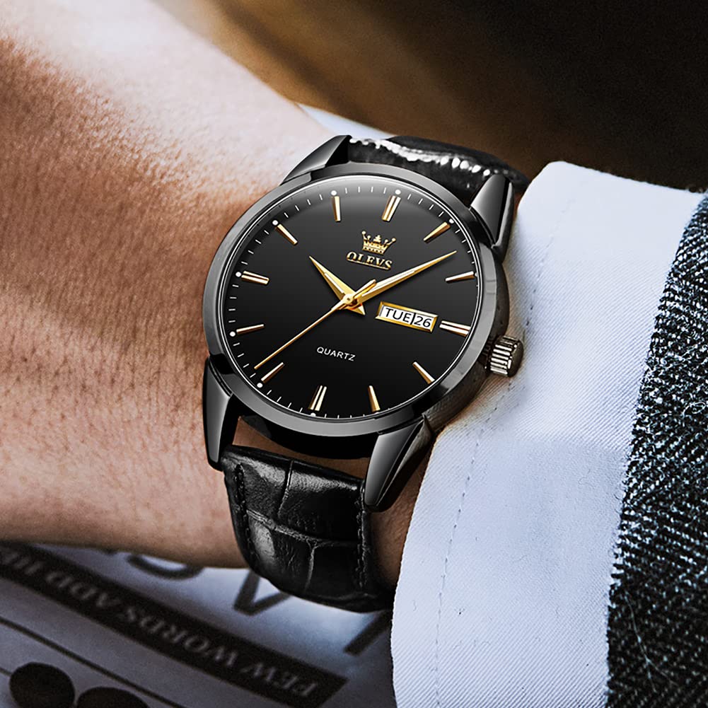 Men's Business Watch with Leather Band, Stylish Waterproof Watch with Calendar Display and Luminous Function, Perfect Gift for Men