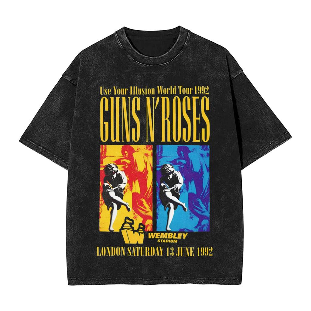 Vintage Guns N Roses Washed T Shirt Streetwear Hip Hop Vintage T-Shirts Tee Shirt for Men Women Cotton Oversize Printed