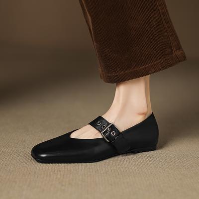 Móda 2025 Dámské ploché boty Nové boty z pravé kůže Dámské jarní baleríny Ležérní boty Mokasíny s přezkou Kulatá špička Dámské Velká velikost 34-43