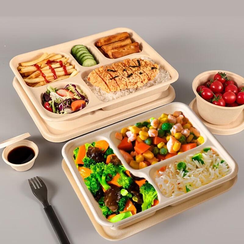 Degradable Bagasse Pulp 3-Compartment Meal Box with Lid