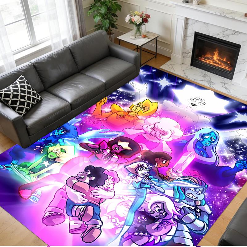 Anti‑Slip Crystal Velvet Floor Rug, Steven Universe Design Carpet for Indoor Living Bedroom Home Decoration