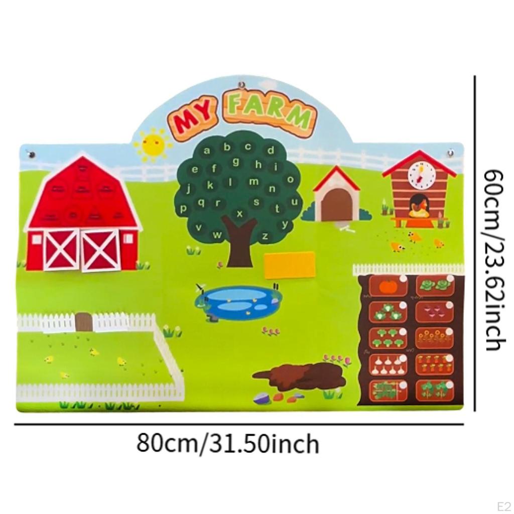 Zestaw materiałowy tablicy do opowiadania o zwierzętach gospodarskich Przedszkolny motyw farmy, zagrody, stodoły Tablica manipulacyjna, zabawki do zawieszenia na ścianie