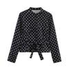European and American style, wholesale women's cross-border polka dot shirt jacket + Capri pants + high waist and naked pants