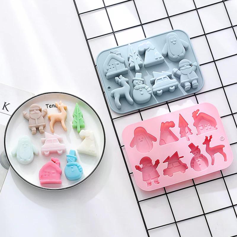 Christmas Silicone Baking Mold, Holiday Silicone Mold Soap Candy Mold For Chocolate Jello Snowman Santa Baking Mold