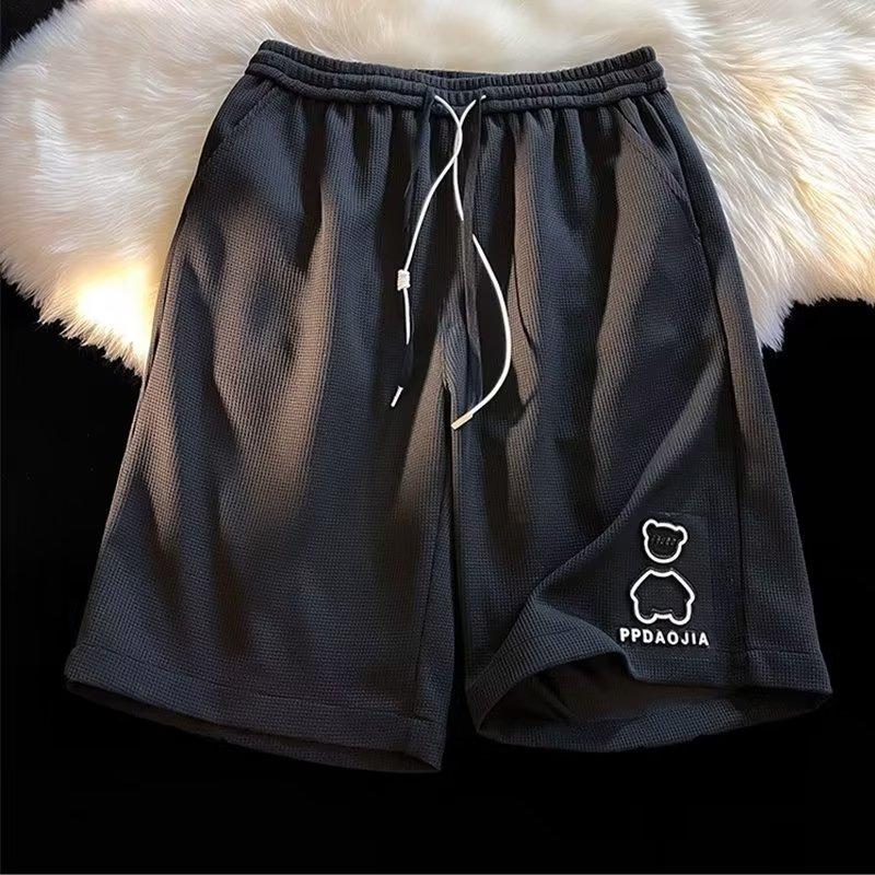 

Летние мужские шорты в гонконгском стиле, свободные брюки большого размера, с медвежьим стальным принтом, модные трендовые капри с прямыми штанинами M чёрный